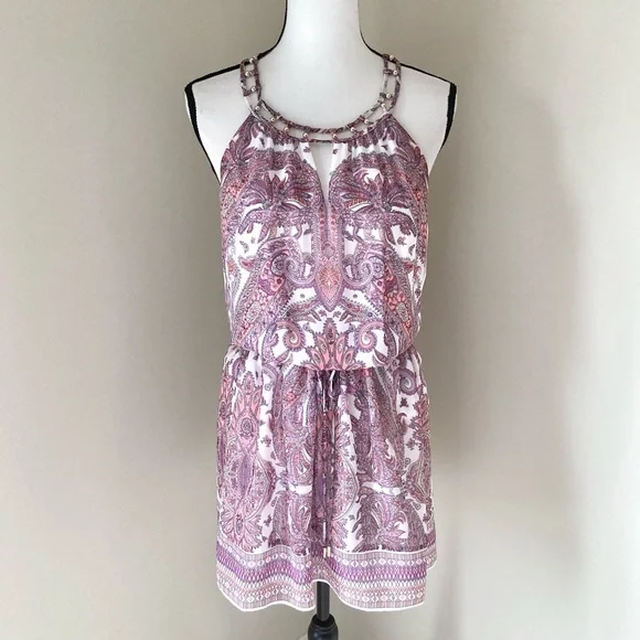 White House Black Market Sleeveless Paisley Blouson Short Dress Size M - Picture 5 of 12